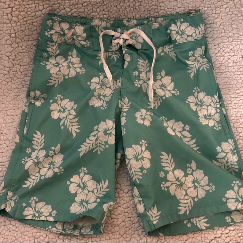art class Green Floral Kids Swim Trunks